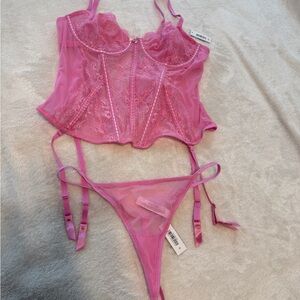 Adore Me Pink Lace Corset Bra Set